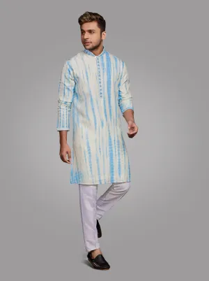 Off White & Sky Blue Kurta Pajama | TULA