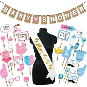 Party Propz Baby Shower Decoration Items - 31pcs Baby Shower Props For Photoshoot | With Mom To Be Sash | Mom To Be Props | Mom To Be Dad To Be | Baby Shower Props | Maternity Props For Photoshoot