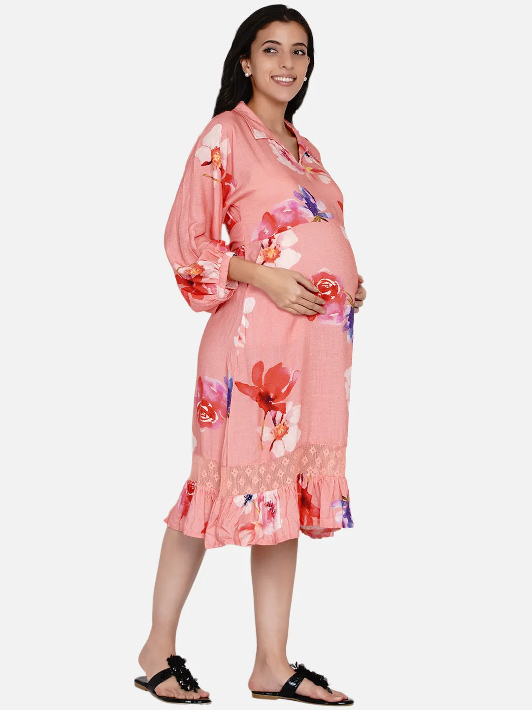 Peach Brushed Floral Maternity Dress (Final Sale)