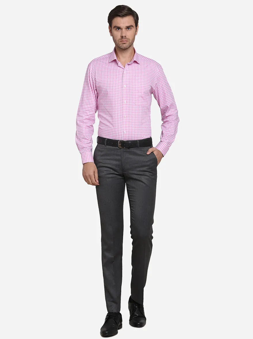 Pink & White Checked Slim Fit Formal Shirt | Metal