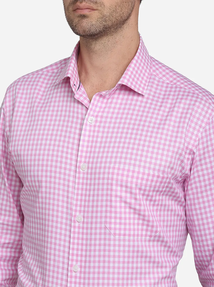 Pink & White Checked Slim Fit Formal Shirt | Metal