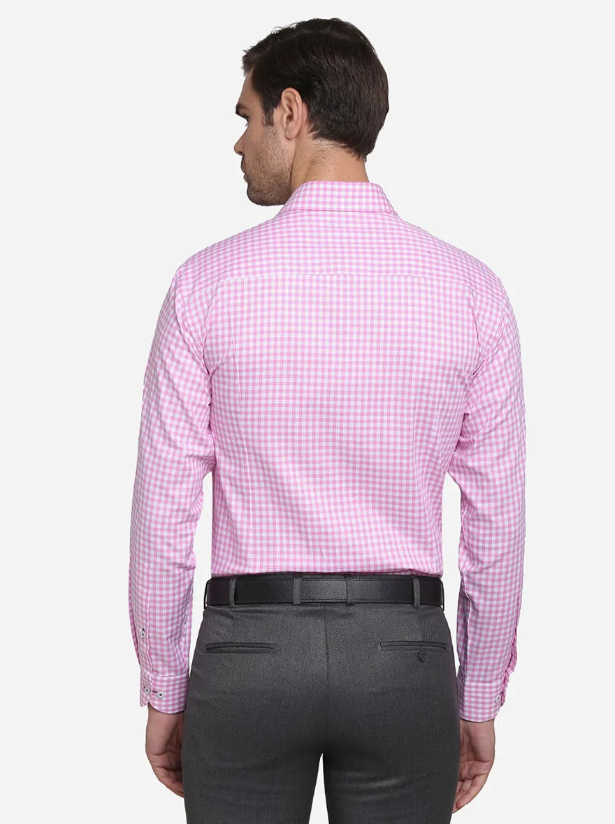 Pink & White Checked Slim Fit Formal Shirt | Metal