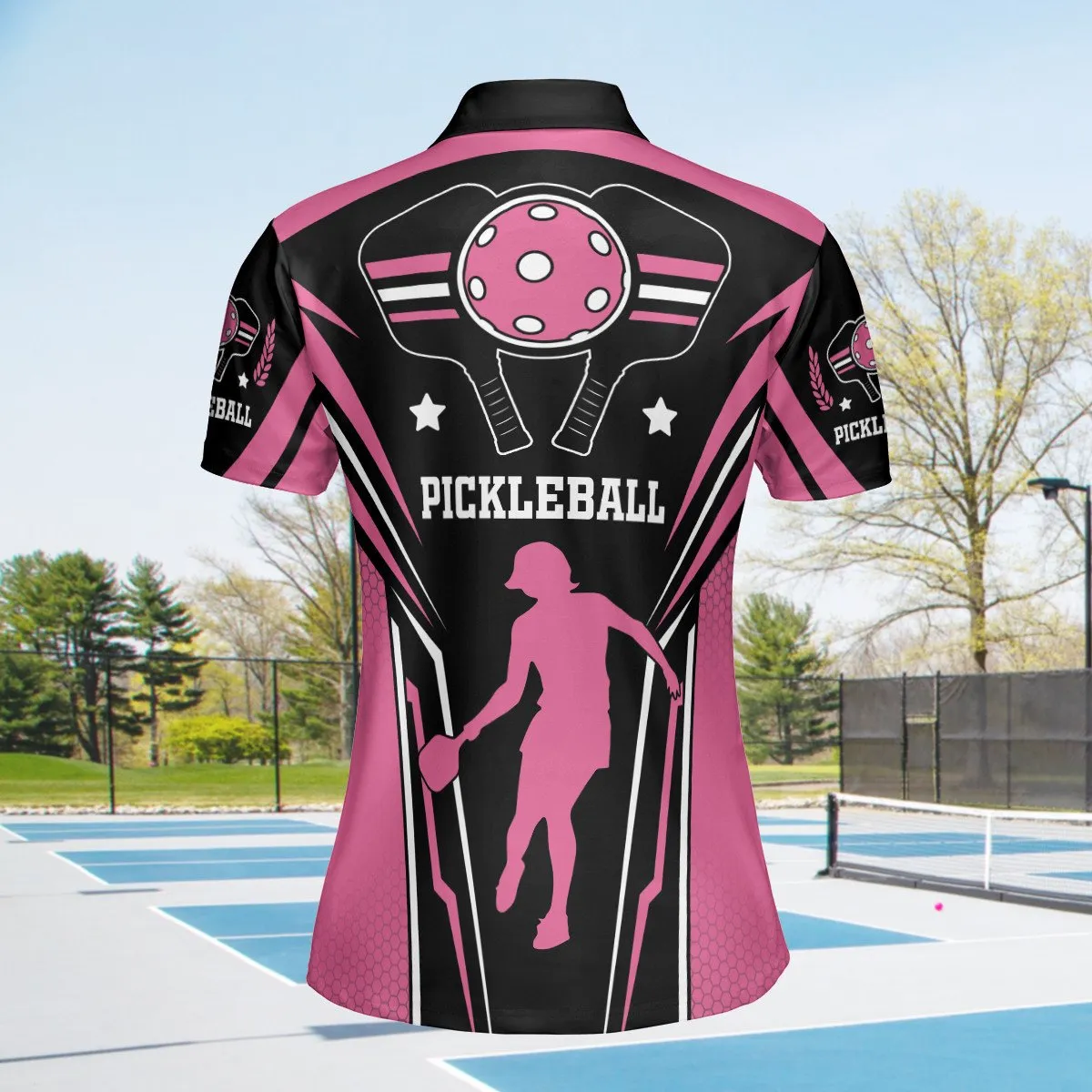 Pink Pickleball Polo Shirt For Women, Cool Shirt for Ladies Love Pickleball