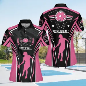 Pink Pickleball Polo Shirt For Women, Cool Shirt for Ladies Love Pickleball