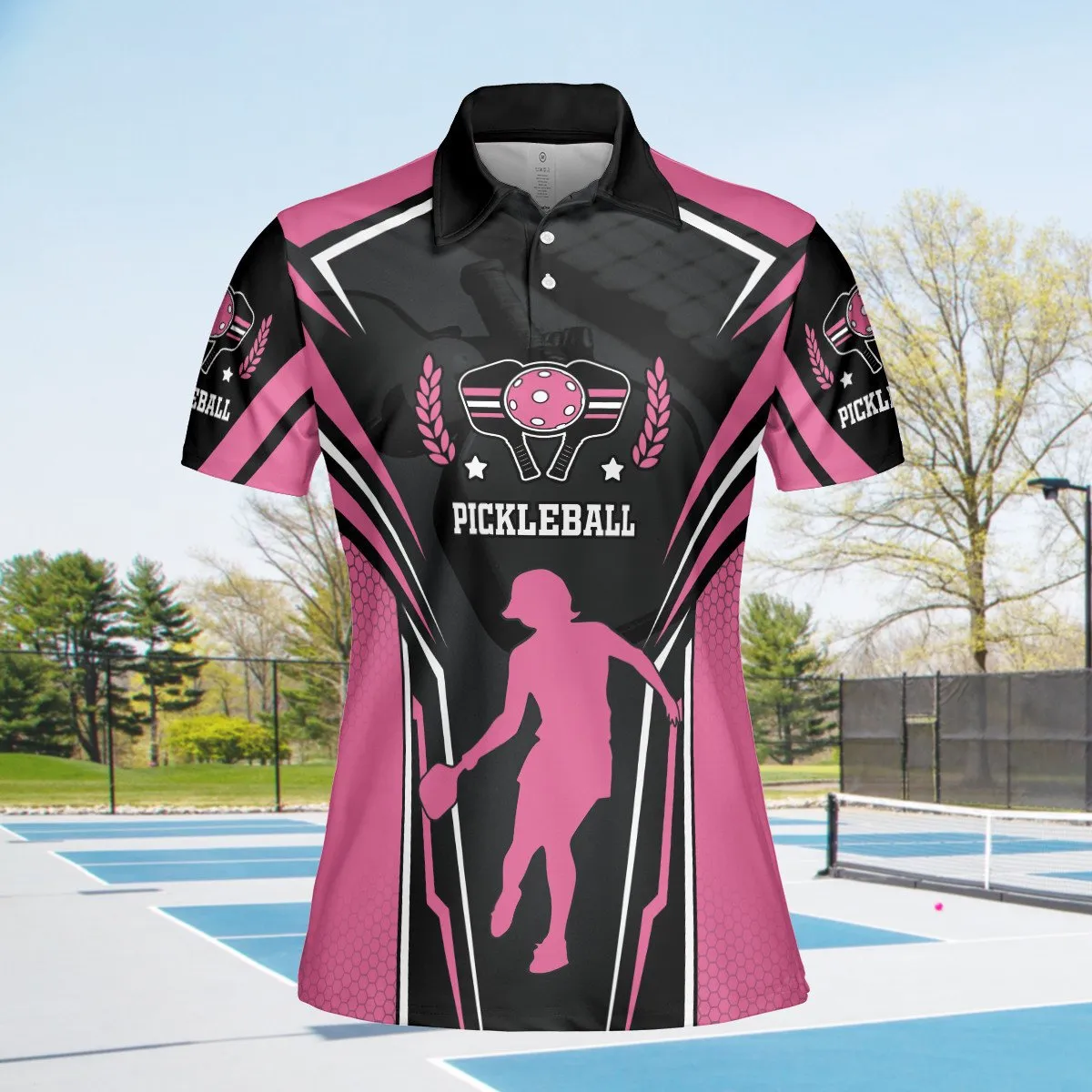 Pink Pickleball Polo Shirt For Women, Cool Shirt for Ladies Love Pickleball