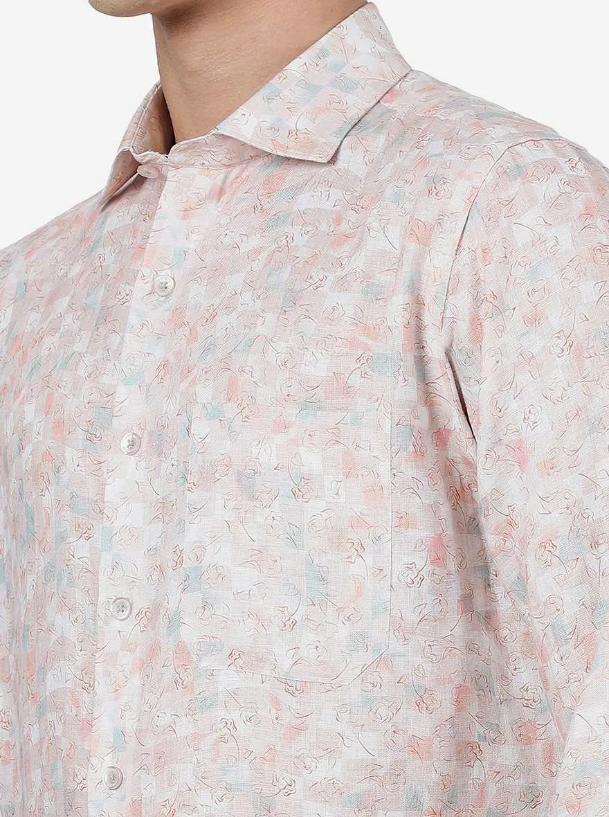 Pink Printed Regular Fit Formal Shirt | JadeBlue