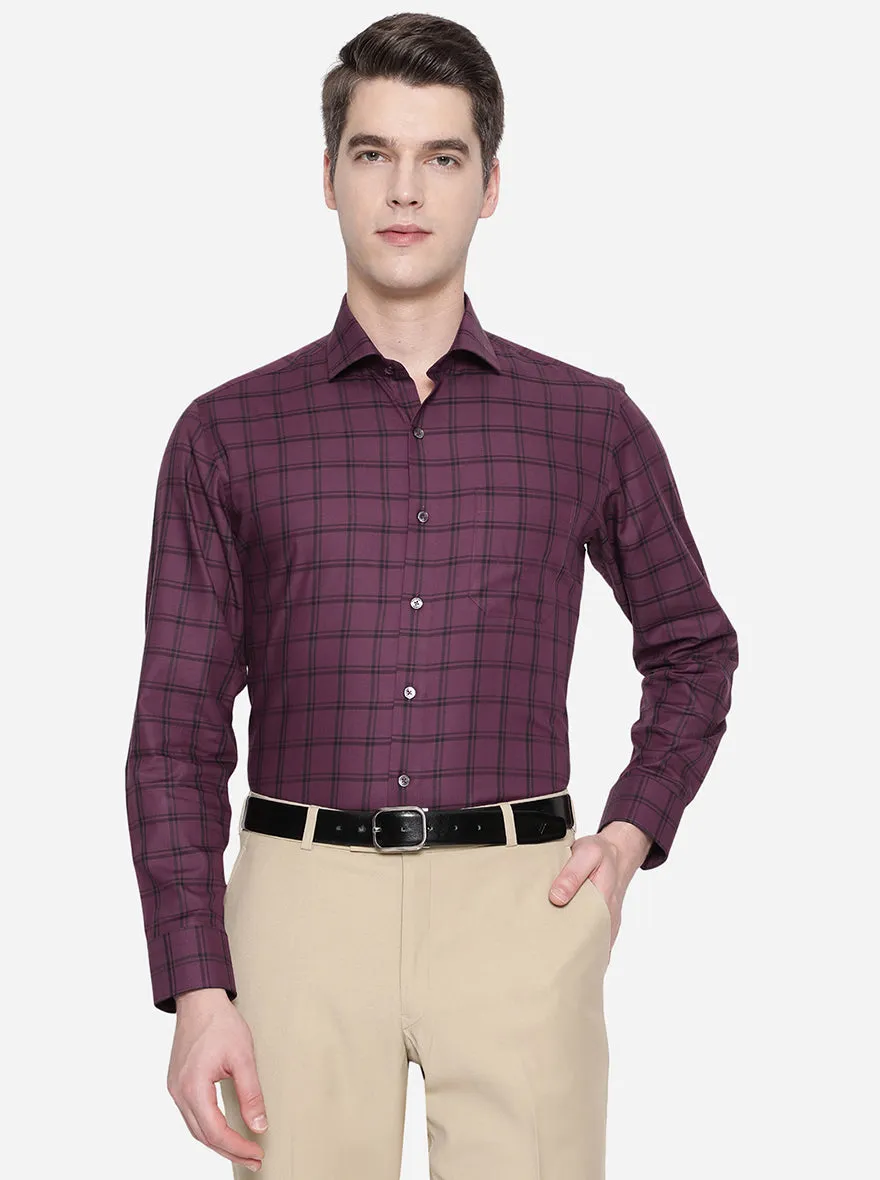 Purple & Brown Checked Slim Fit Formal Shirt | JadeBlue