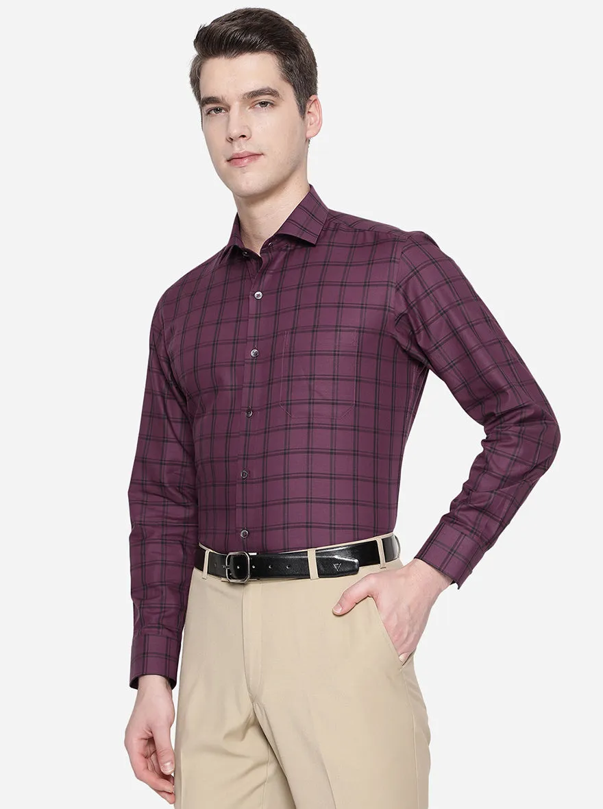 Purple & Brown Checked Slim Fit Formal Shirt | JadeBlue