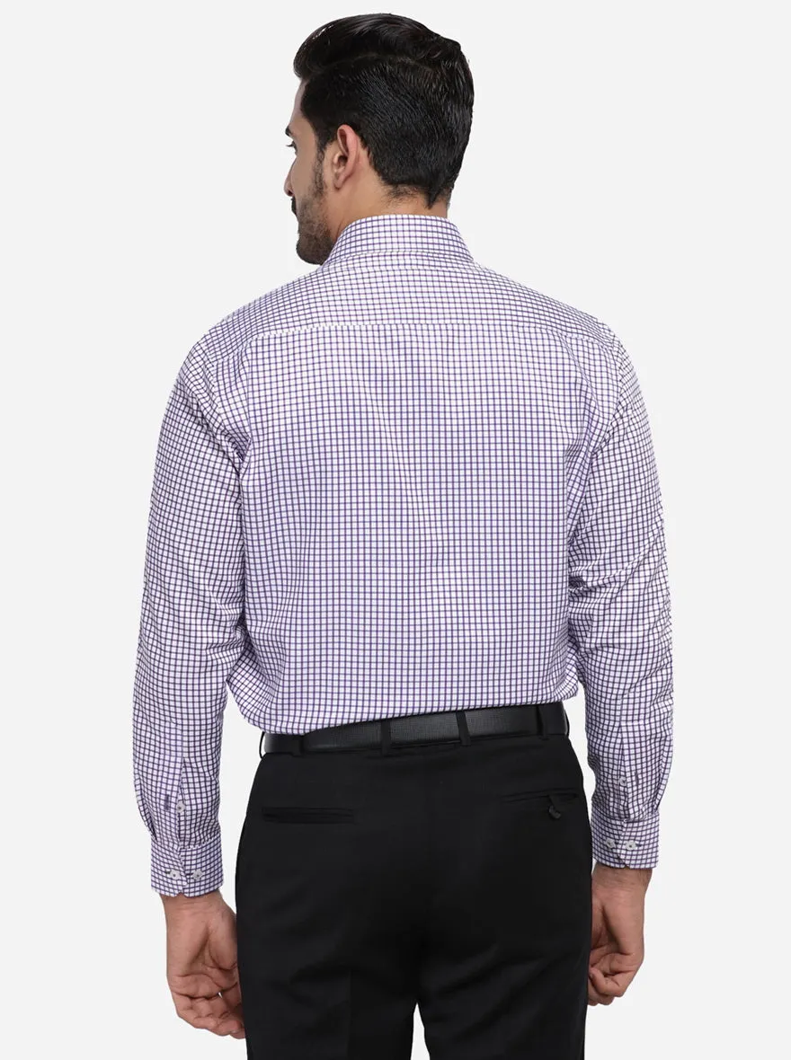 Purple & White Checked Regular Fit Formal Shirt | Greenfibre