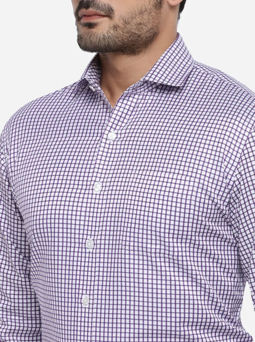 Purple & White Checked Regular Fit Formal Shirt | Greenfibre