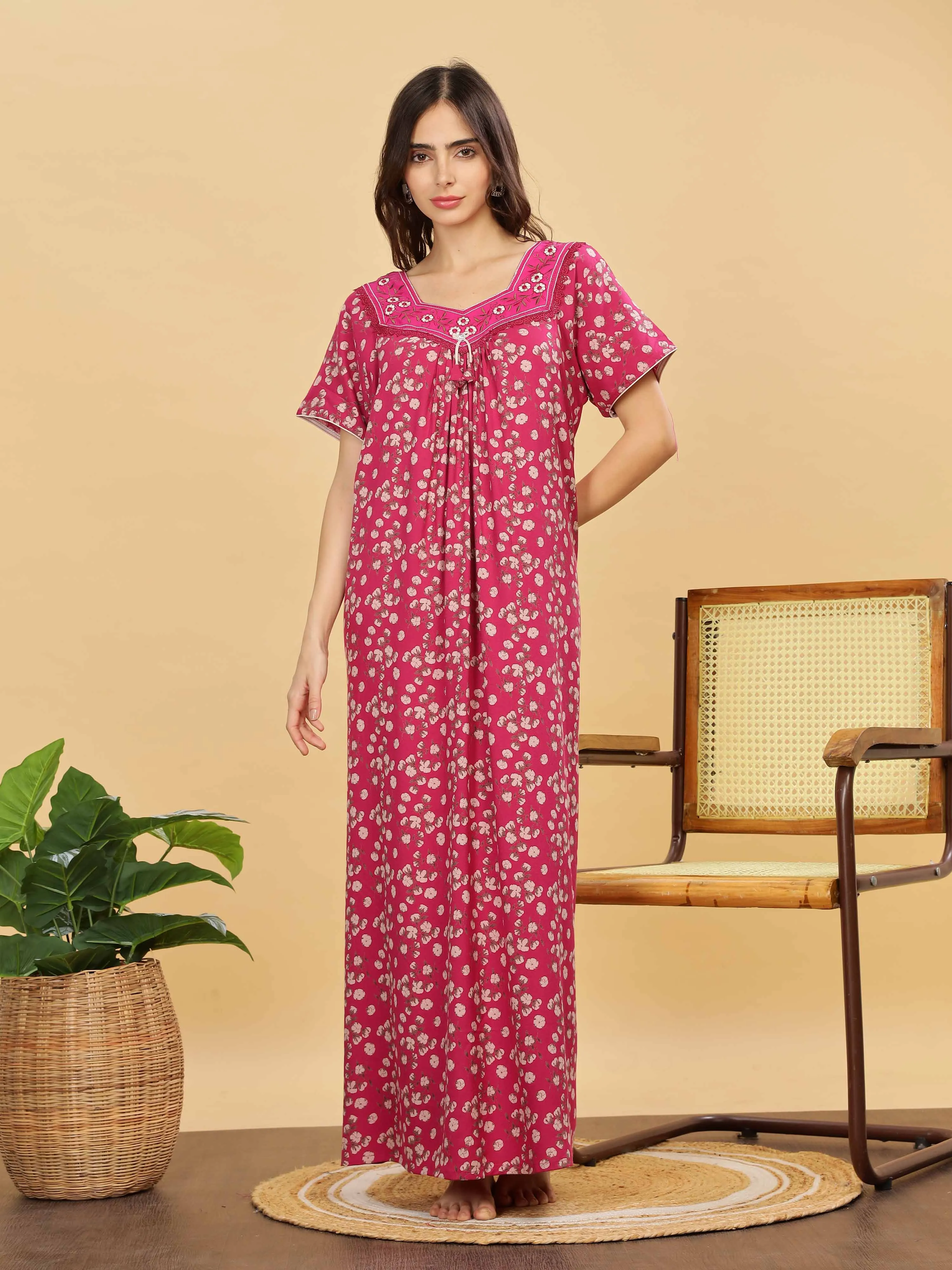 Rani Pink Alpine Pleated Designer Nighty