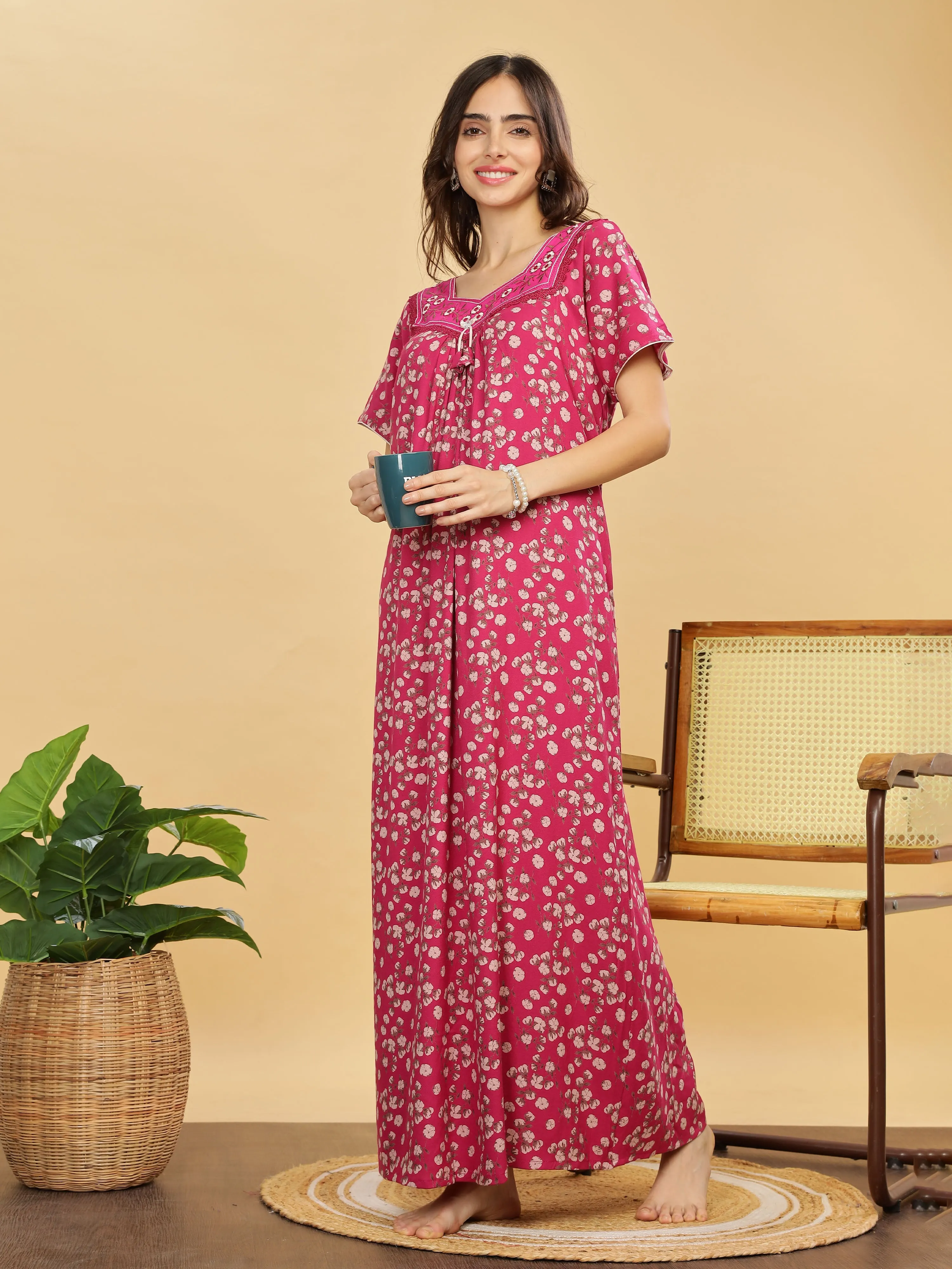 Rani Pink Alpine Pleated Designer Nighty