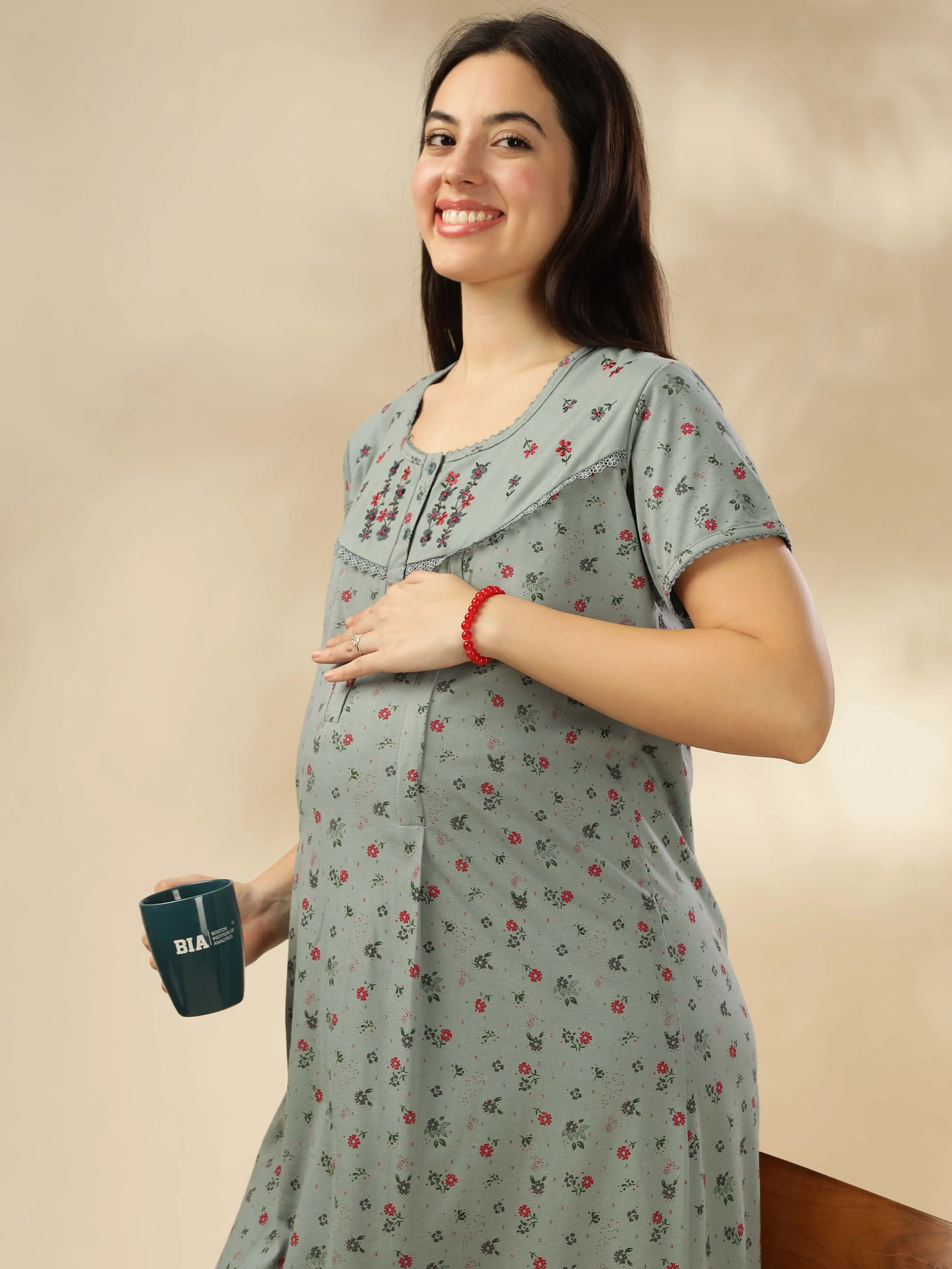 Refresh your wardrobe with our Greenish Green Maternity Nightdress