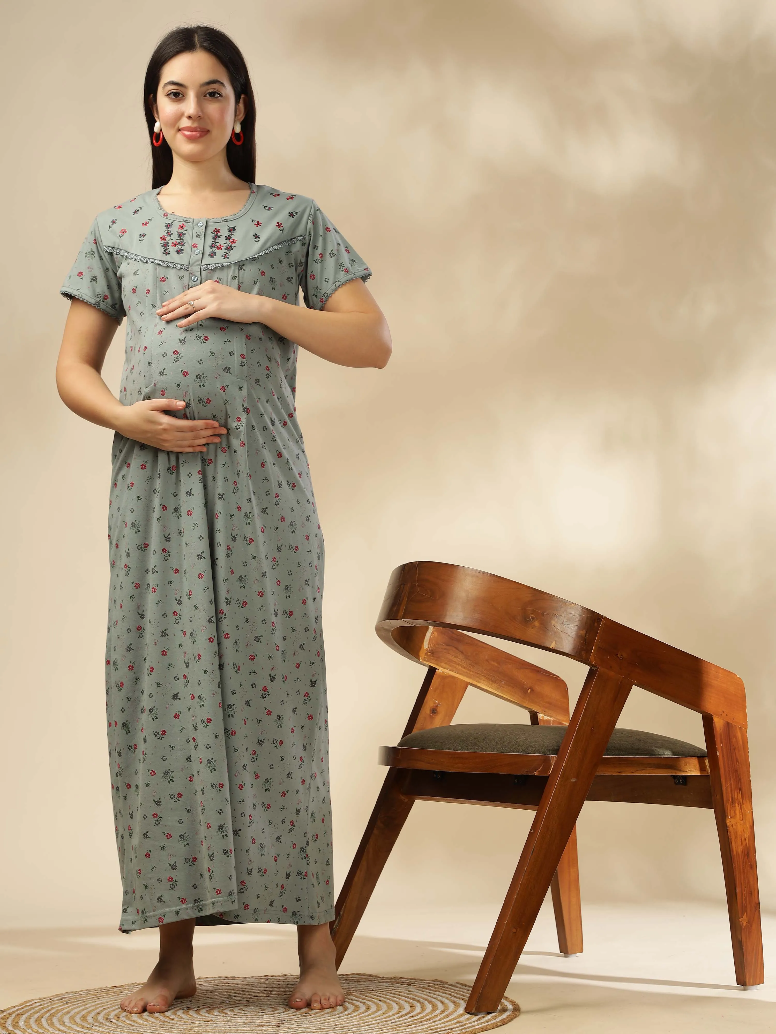 Refresh your wardrobe with our Greenish Green Maternity Nightdress