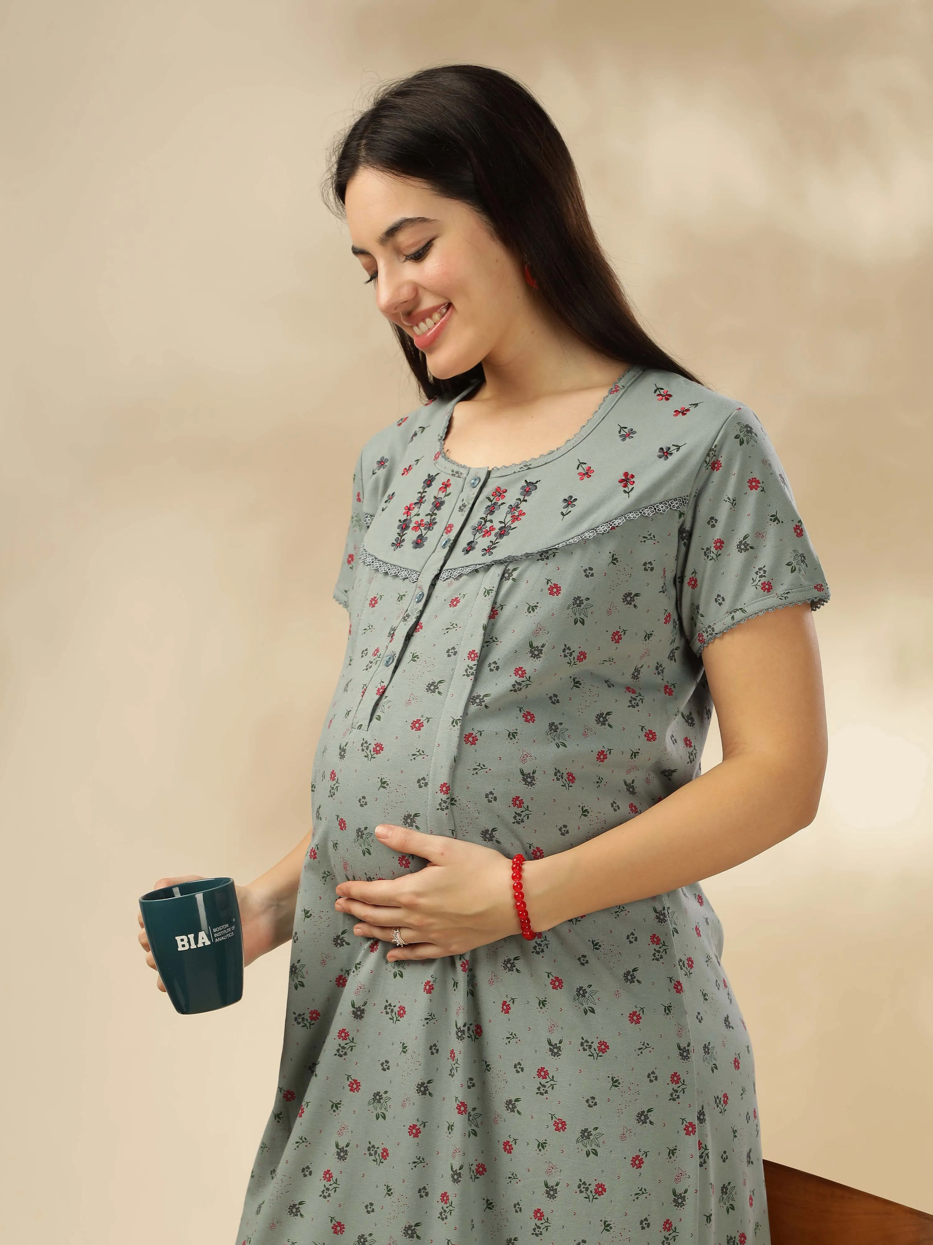 Refresh your wardrobe with our Greenish Green Maternity Nightdress