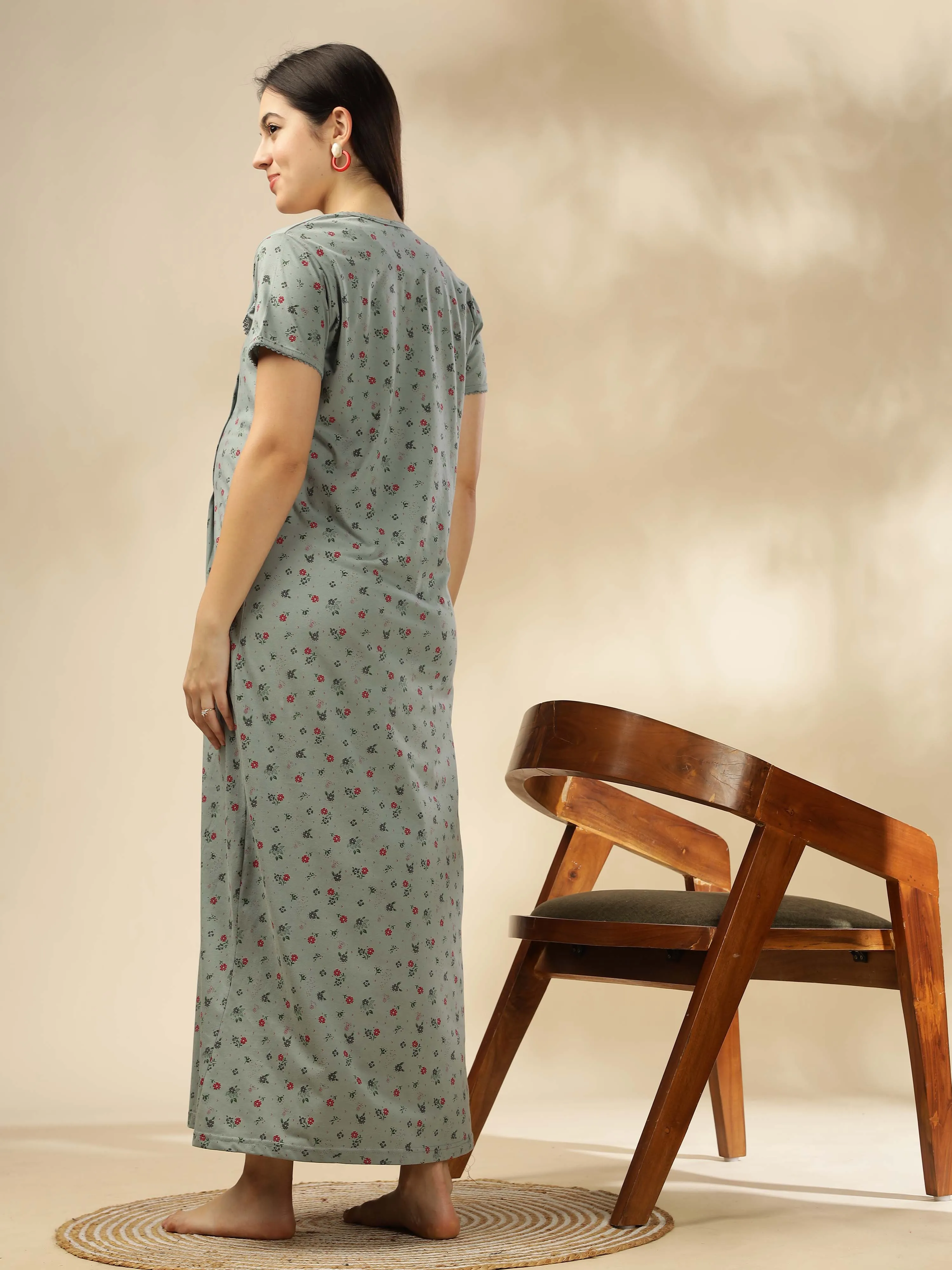 Refresh your wardrobe with our Greenish Green Maternity Nightdress