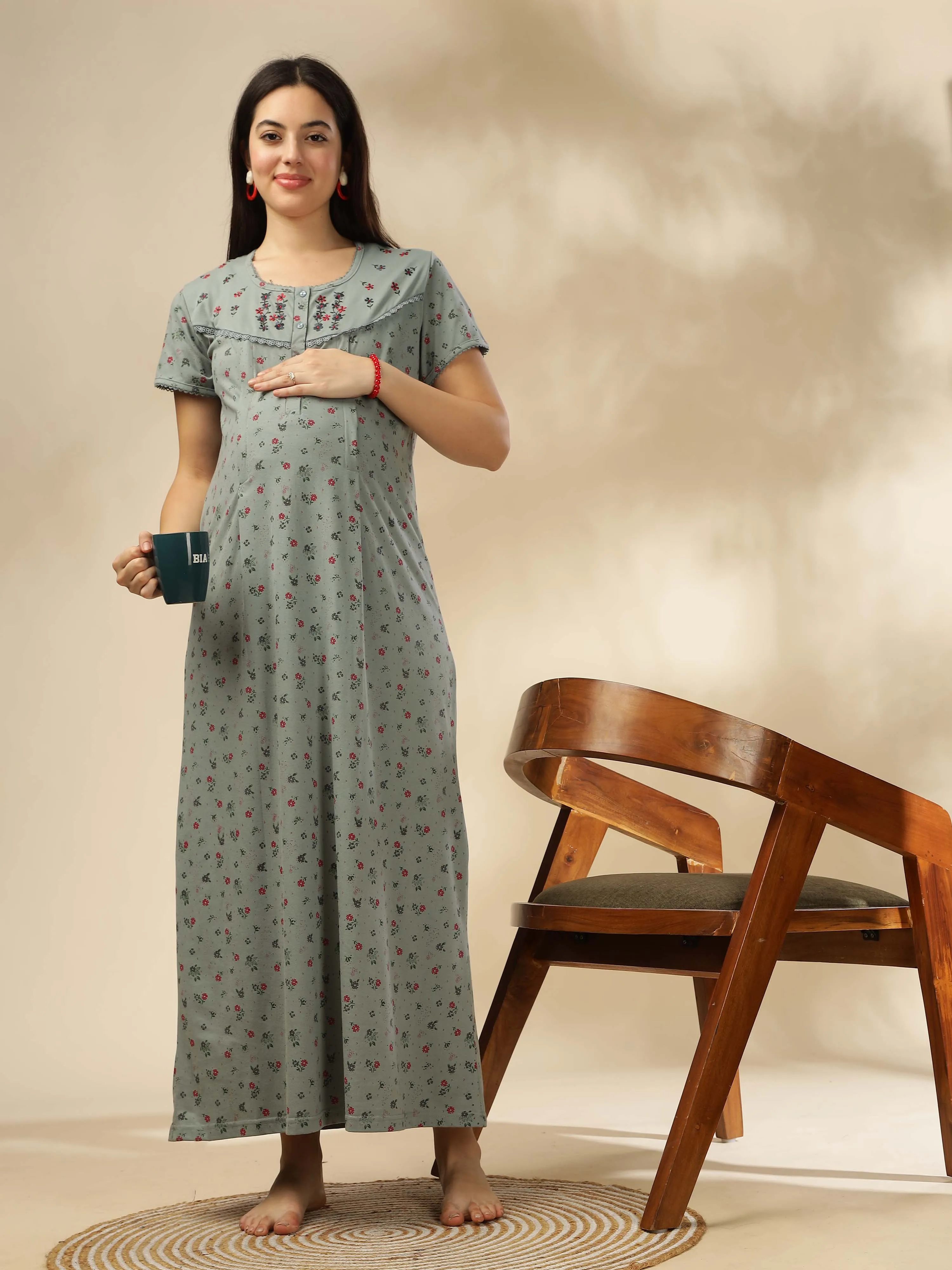 Refresh your wardrobe with our Greenish Green Maternity Nightdress