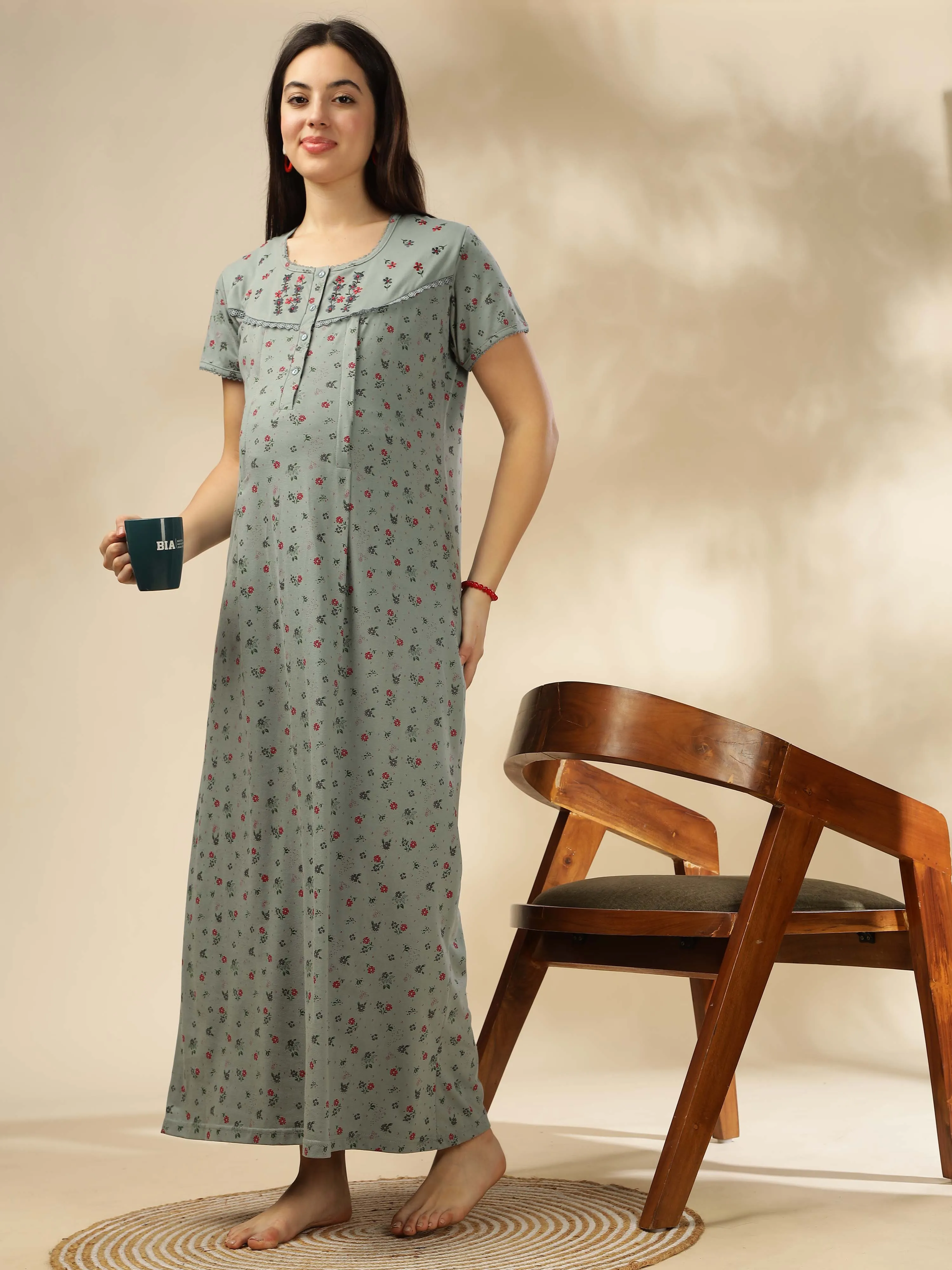 Refresh your wardrobe with our Greenish Green Maternity Nightdress