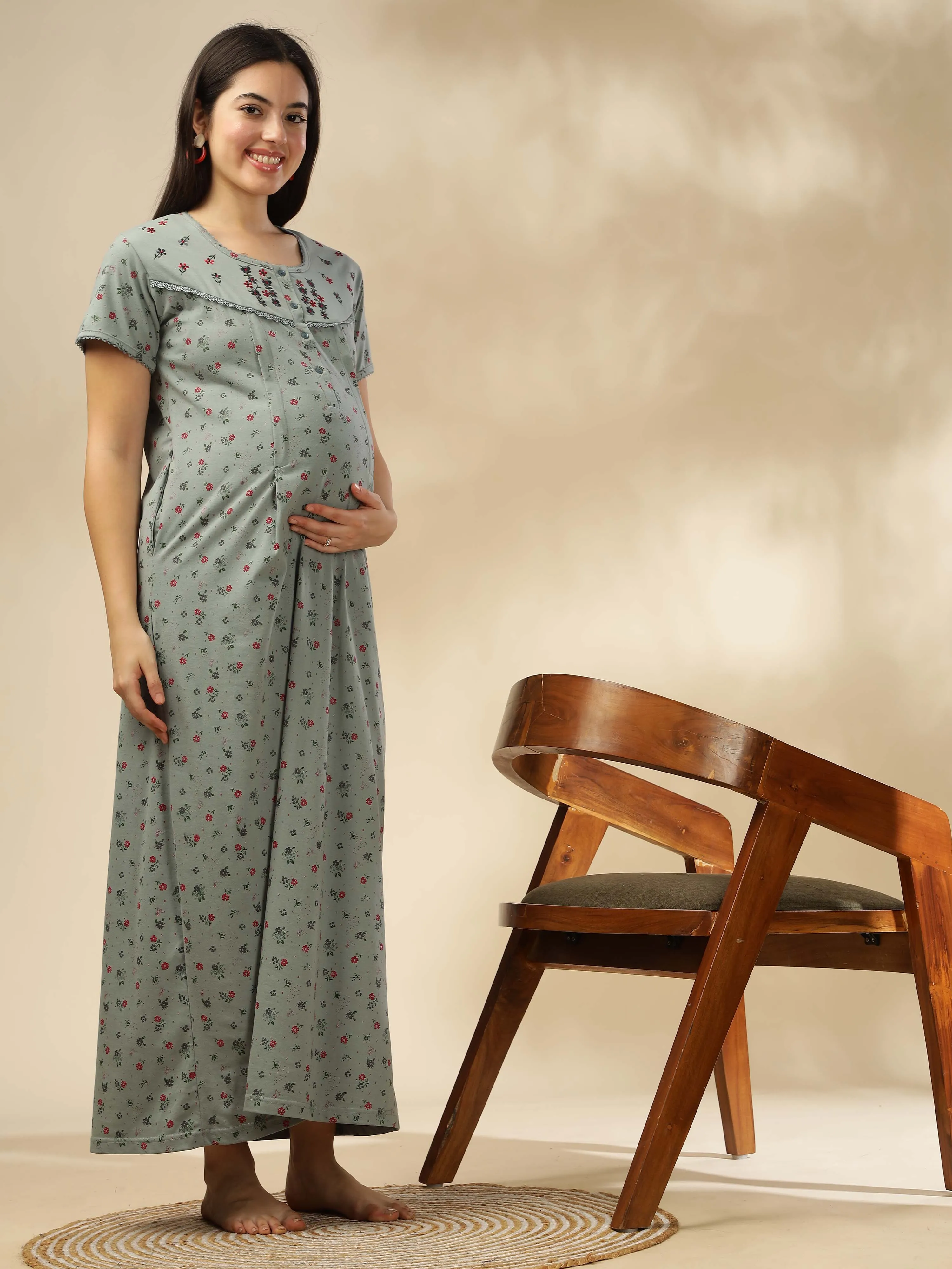 Refresh your wardrobe with our Greenish Green Maternity Nightdress