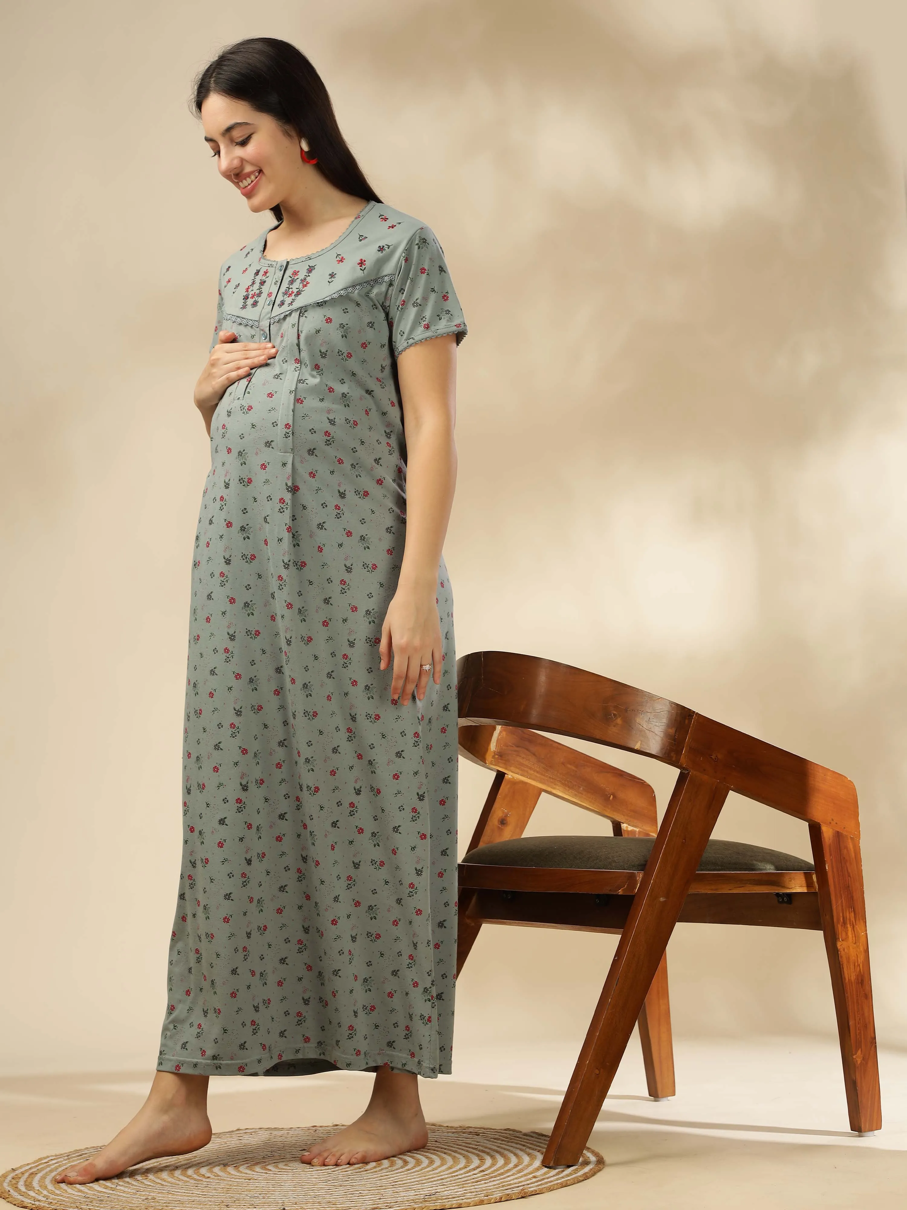 Refresh your wardrobe with our Greenish Green Maternity Nightdress