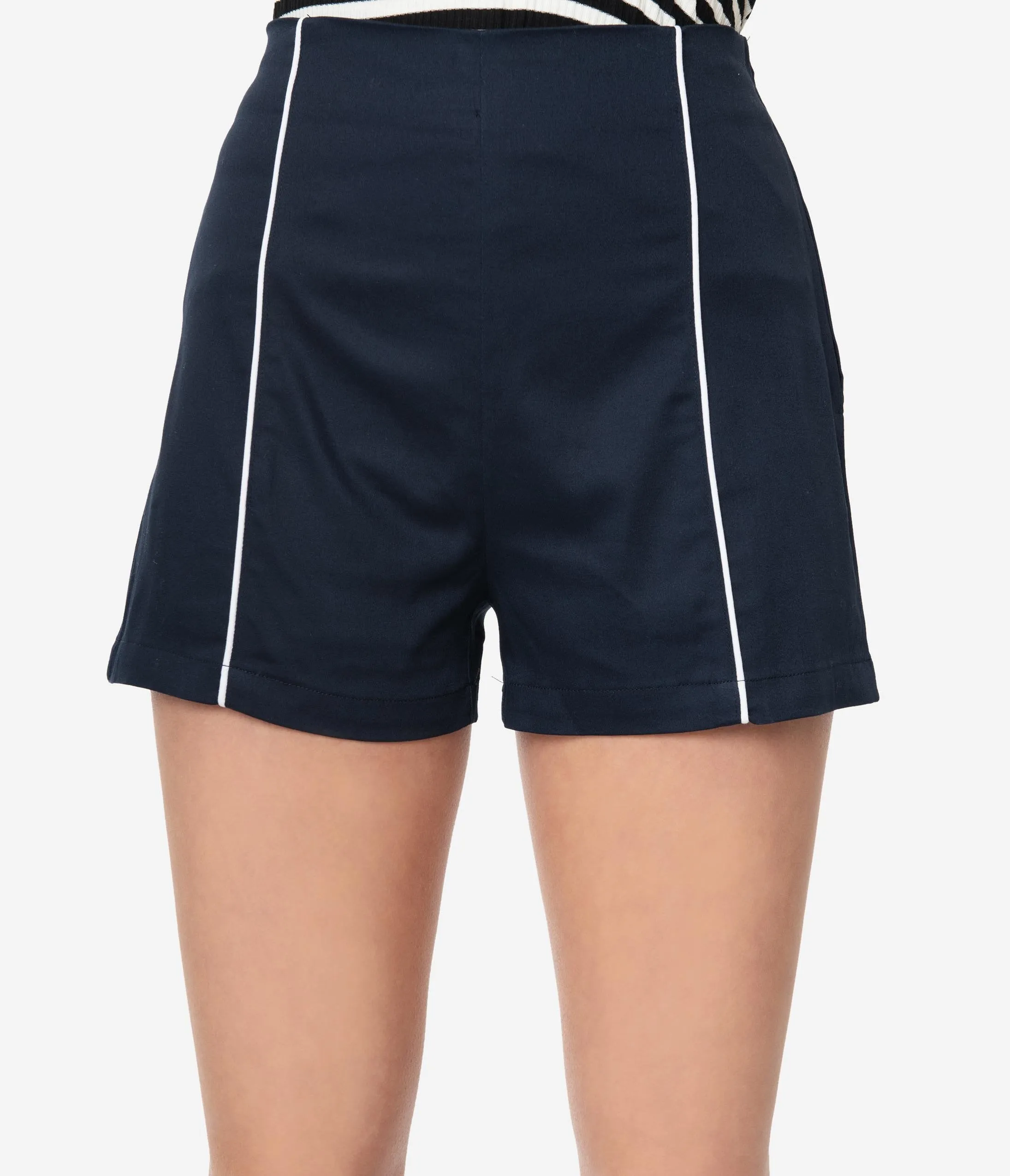 Retro Style Navy Blue High Waist Shorts