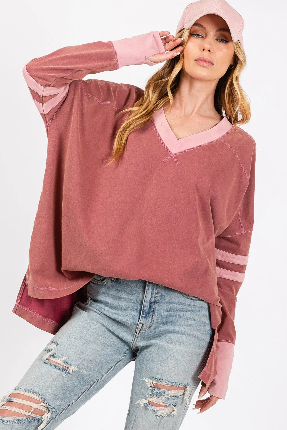 SAGE   FIG Mineral Wash Side Slit Contrast T-Shirt