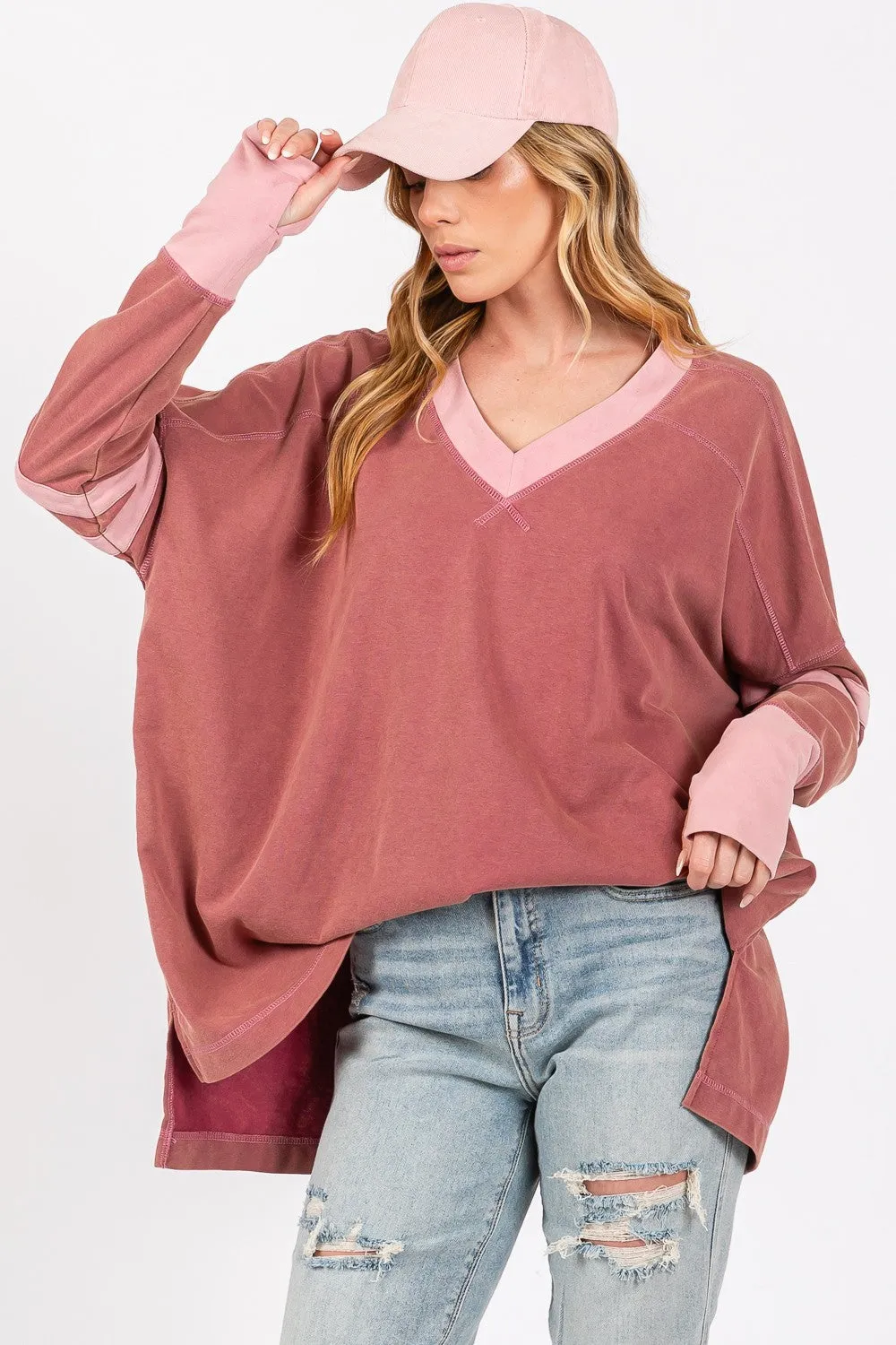 SAGE   FIG Mineral Wash Side Slit Contrast T-Shirt