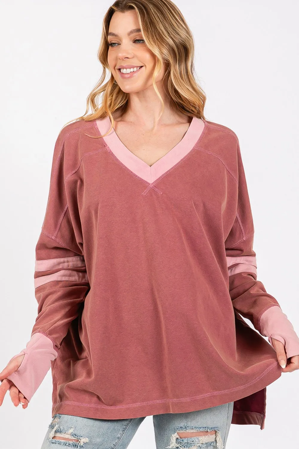 SAGE   FIG Mineral Wash Side Slit Contrast T-Shirt