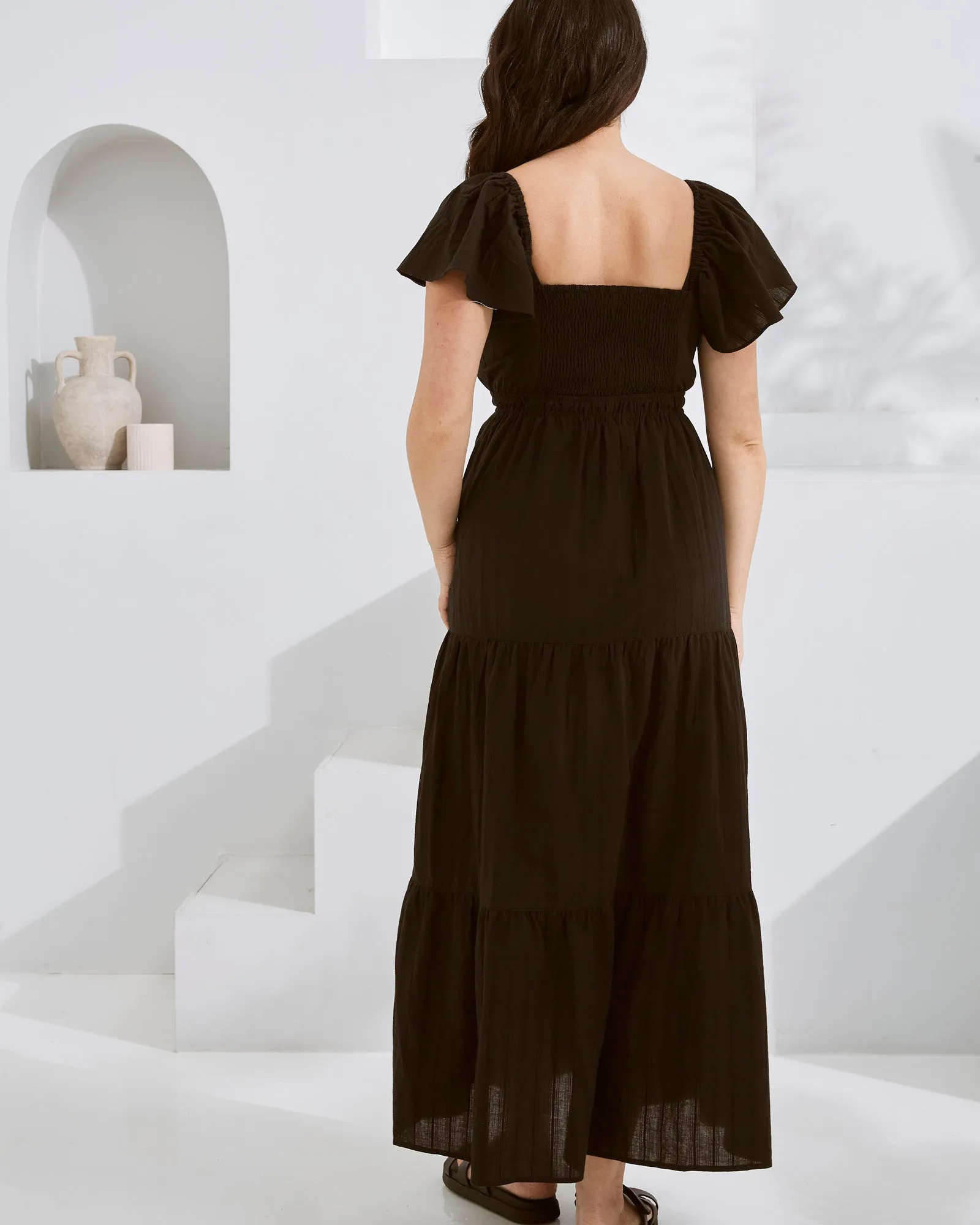 Serena Maternity Cotton Dress in Black