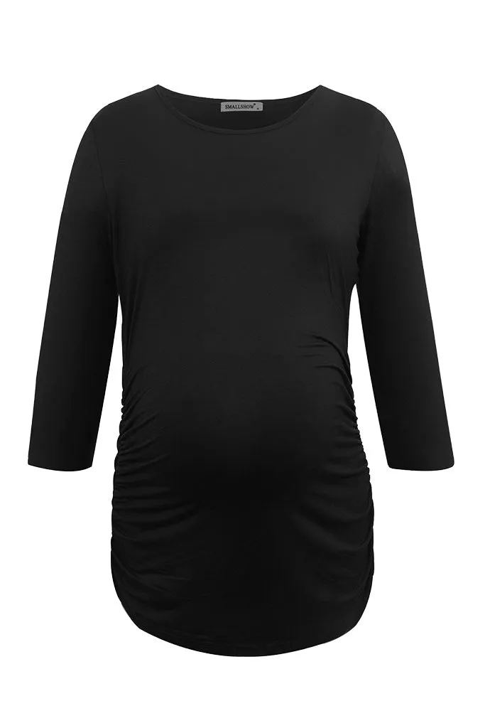 Smallshow 3/4 Sleeve Ruched Maternity Tops