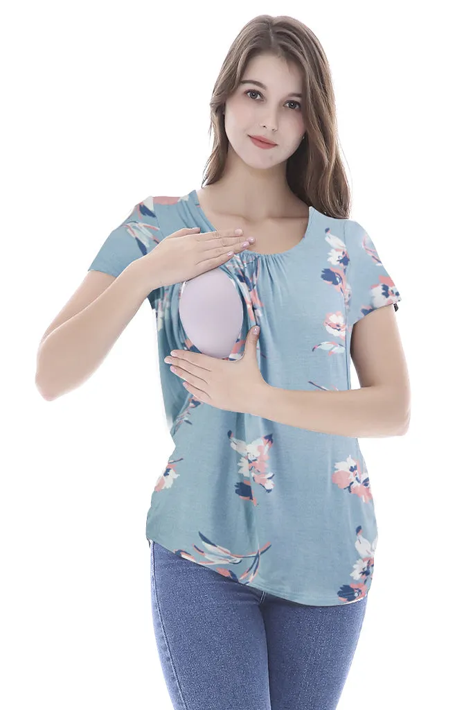 Smallshow Short Sleeve Floral Maternity Nursing Tops