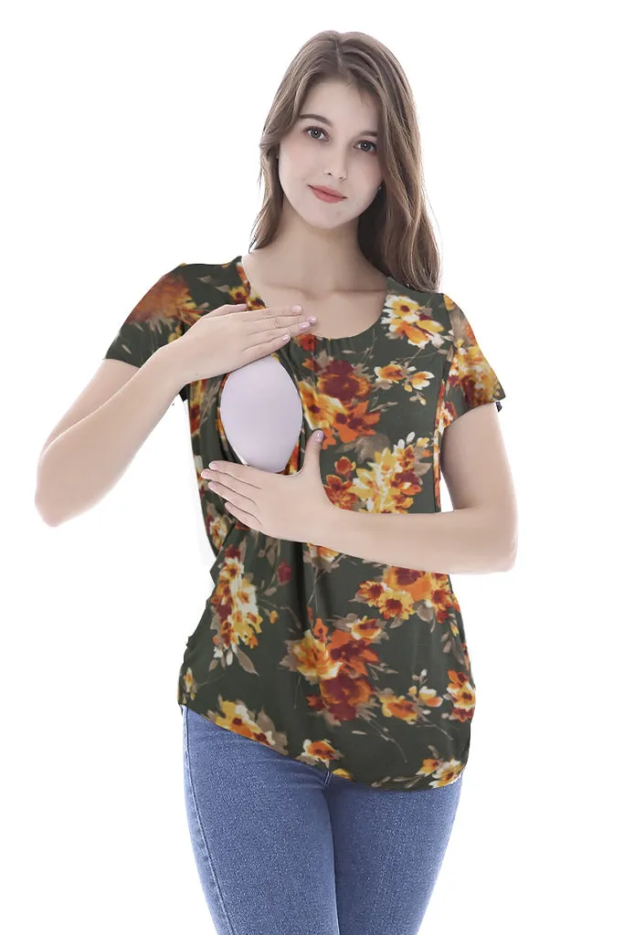 Smallshow Short Sleeve Floral Maternity Nursing Tops