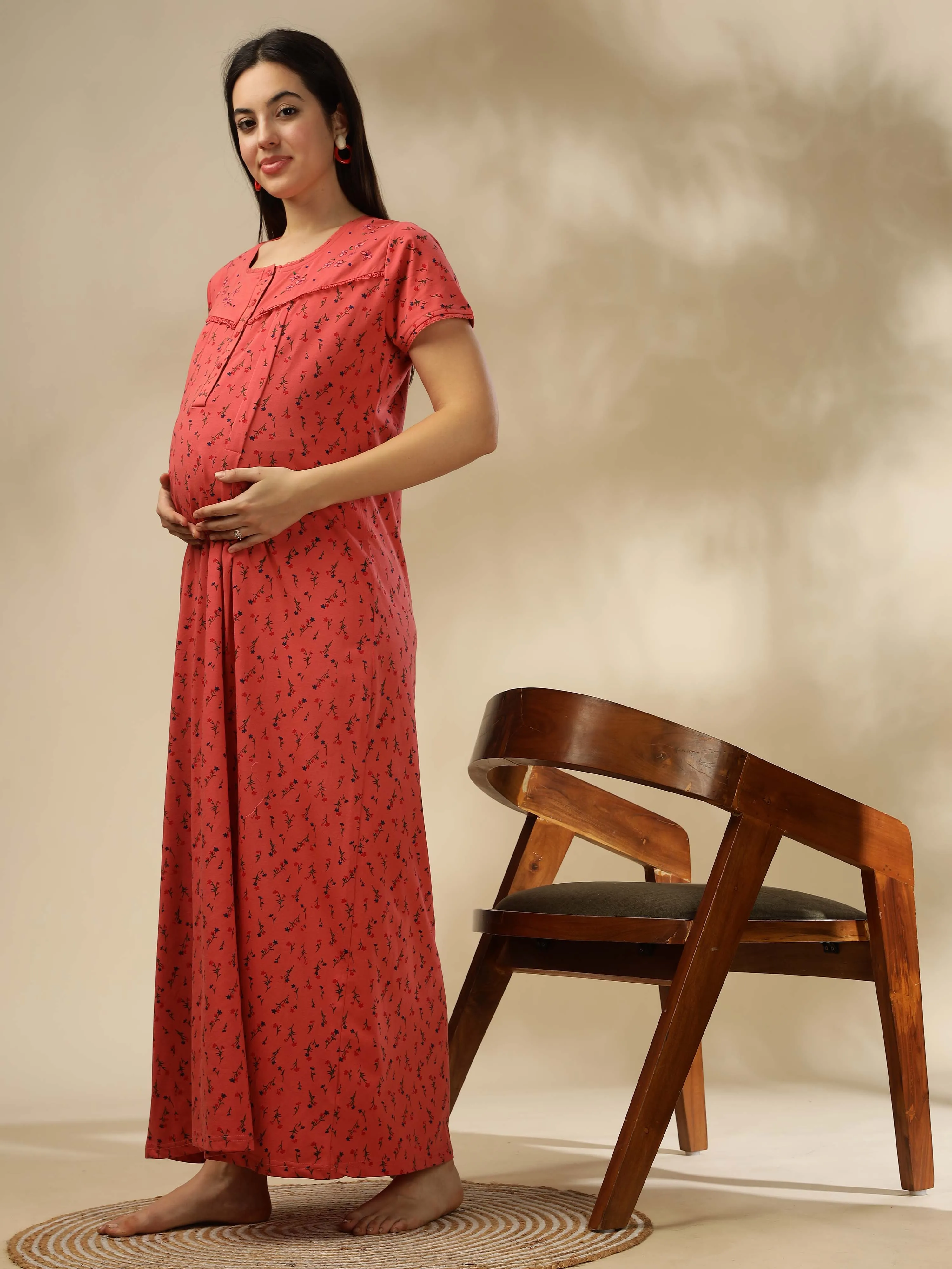 Soft and stylish, our Peachy Pink Maternity Maxi Nightdress awaits