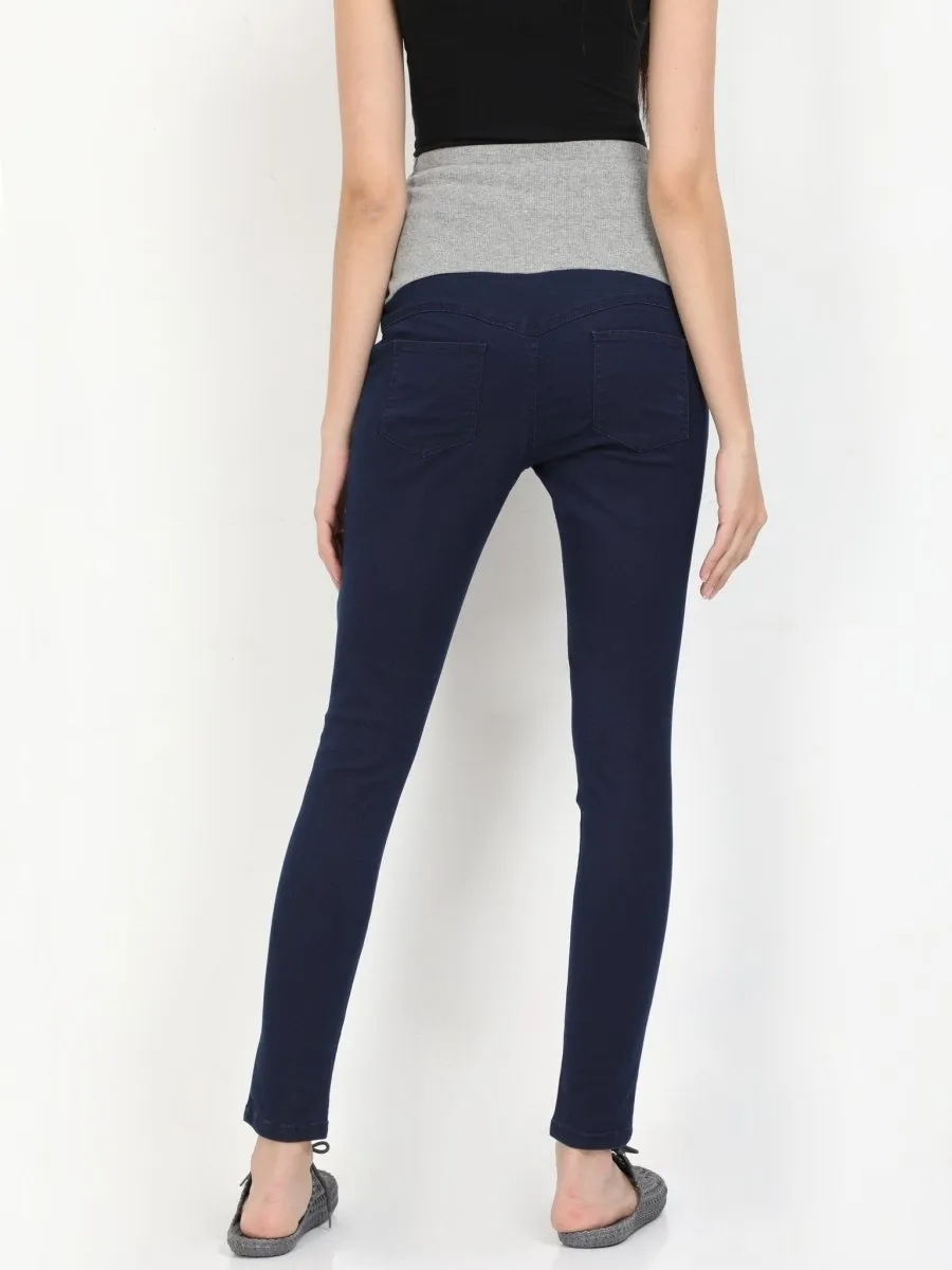 Stretchable Denims with Belly Support- Navy Blue