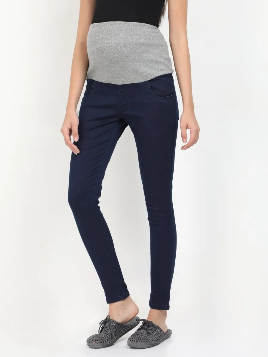 Stretchable Denims with Belly Support- Navy Blue