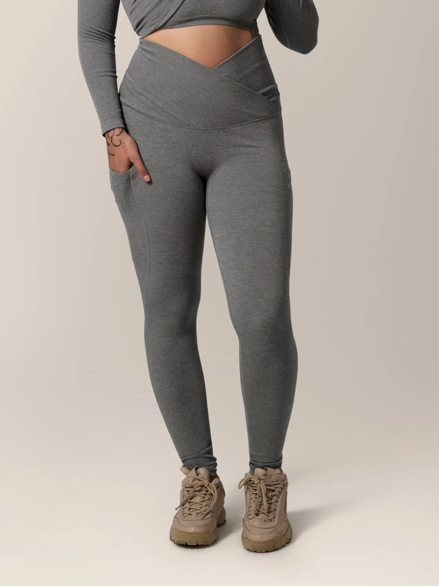 Sublime®️ Bamboo Maternity & Postpartum Crossover Legging | Charcoal