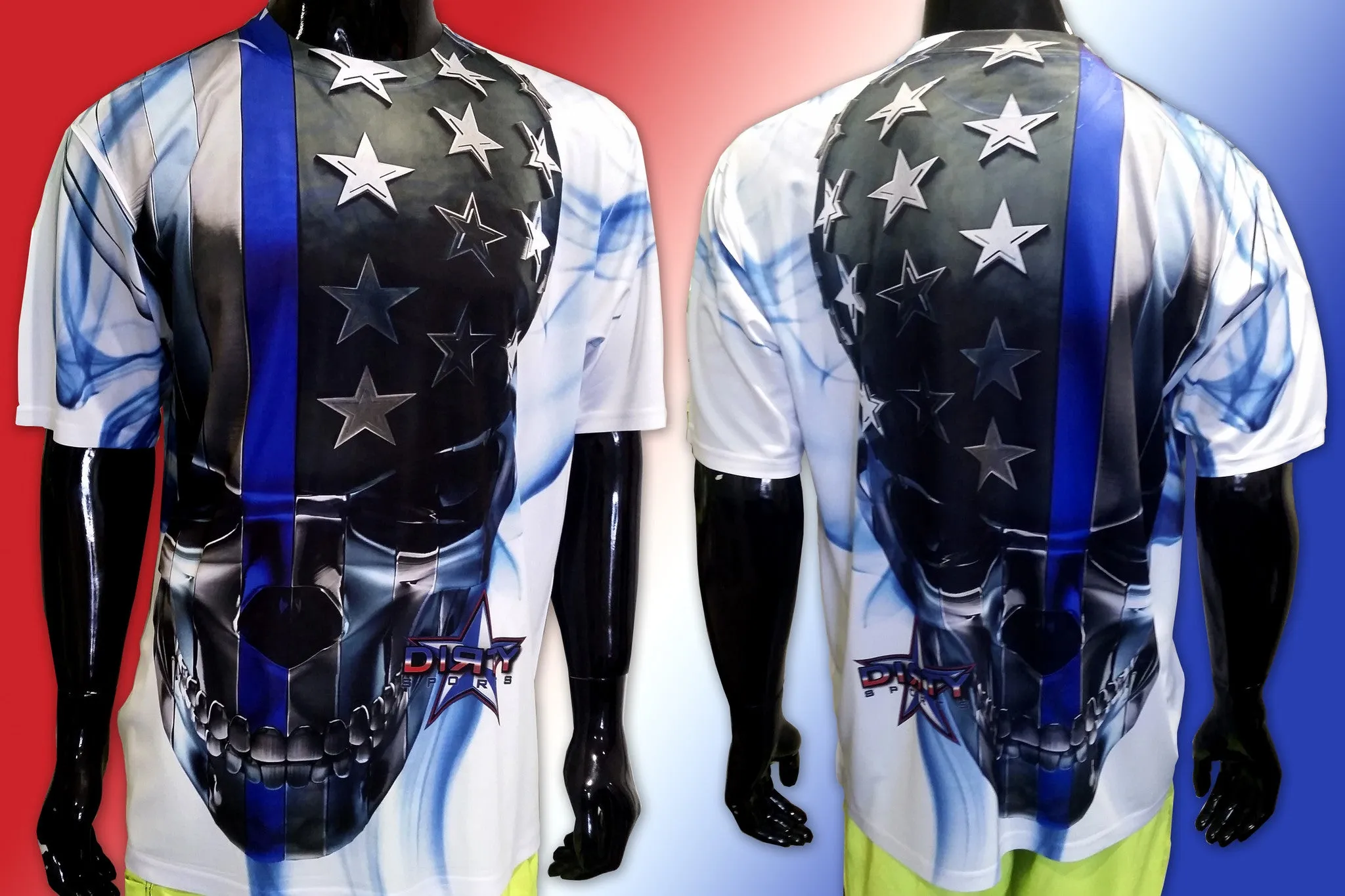 Thin Blue Line Skull FULL - Short Sleeve Polyester Shirt