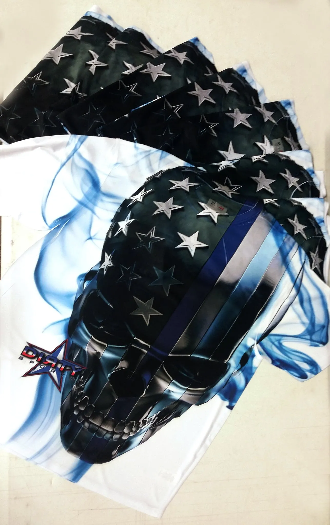 Thin Blue Line Skull FULL - Short Sleeve Polyester Shirt