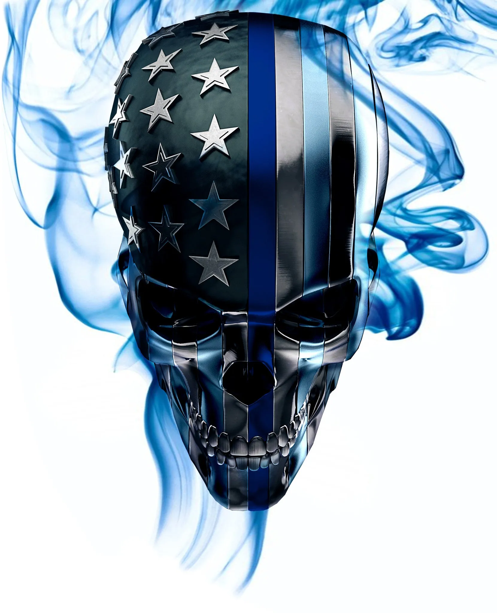 Thin Blue Line Skull FULL - Short Sleeve Polyester Shirt