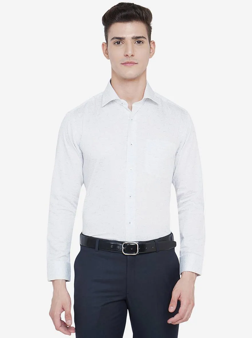 White & Grey Printed Slim Fit Formal Shirt | Metal