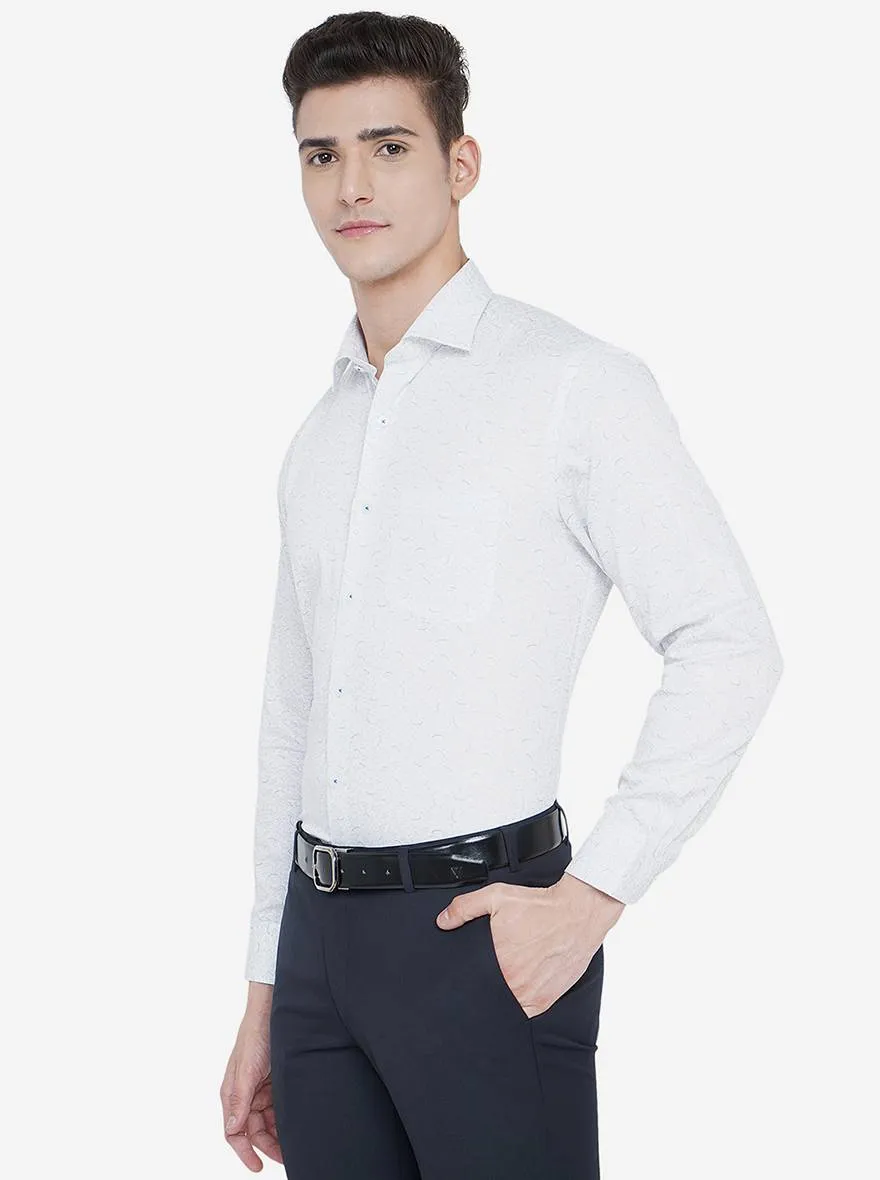 White & Grey Printed Slim Fit Formal Shirt | Metal