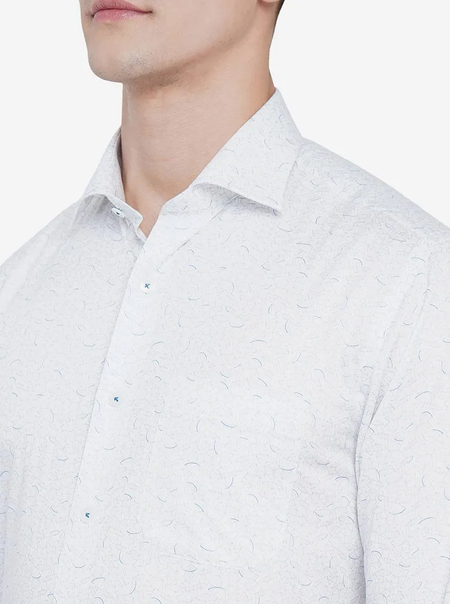 White & Grey Printed Slim Fit Formal Shirt | Metal