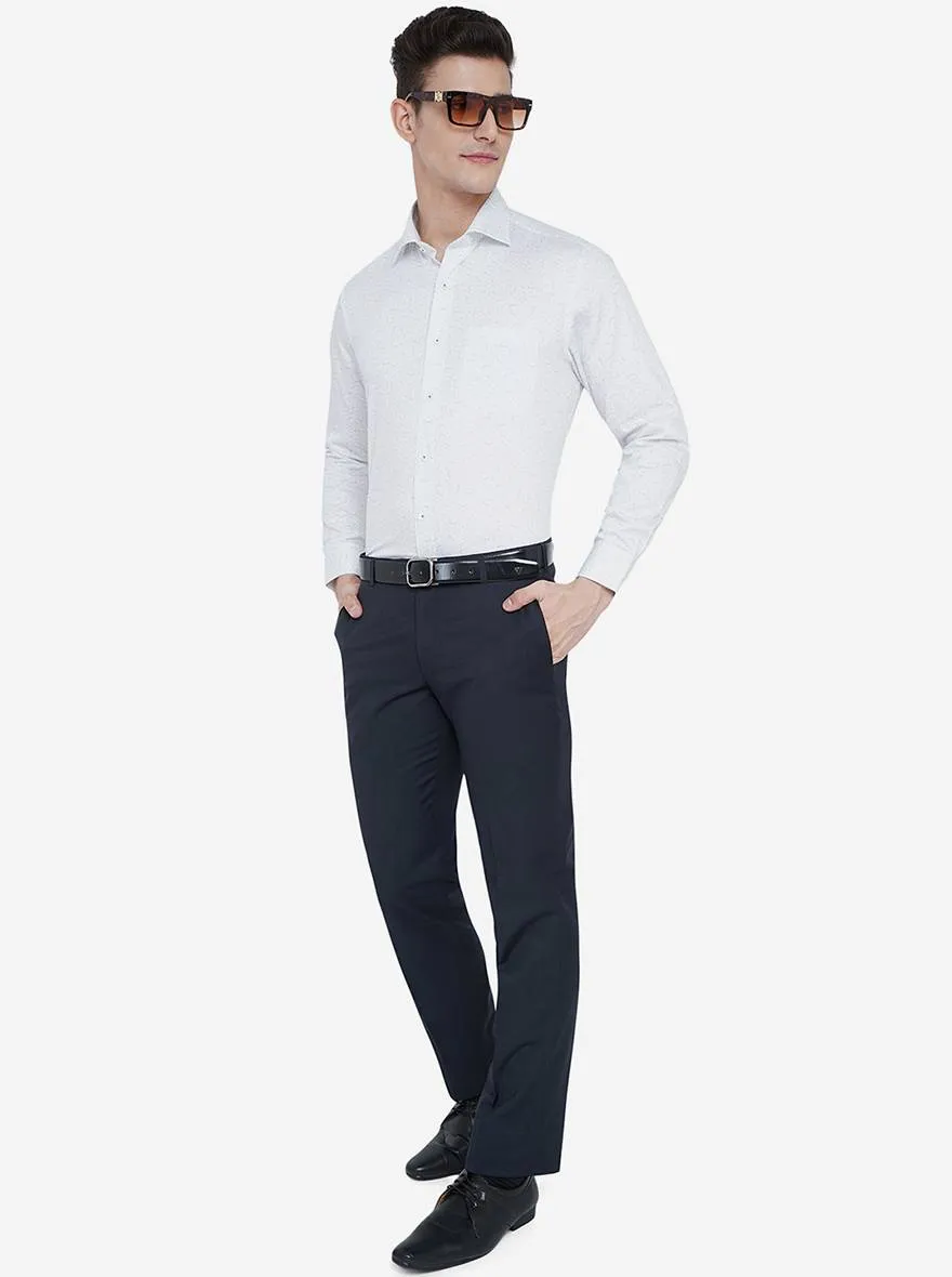 White & Grey Printed Slim Fit Formal Shirt | Metal