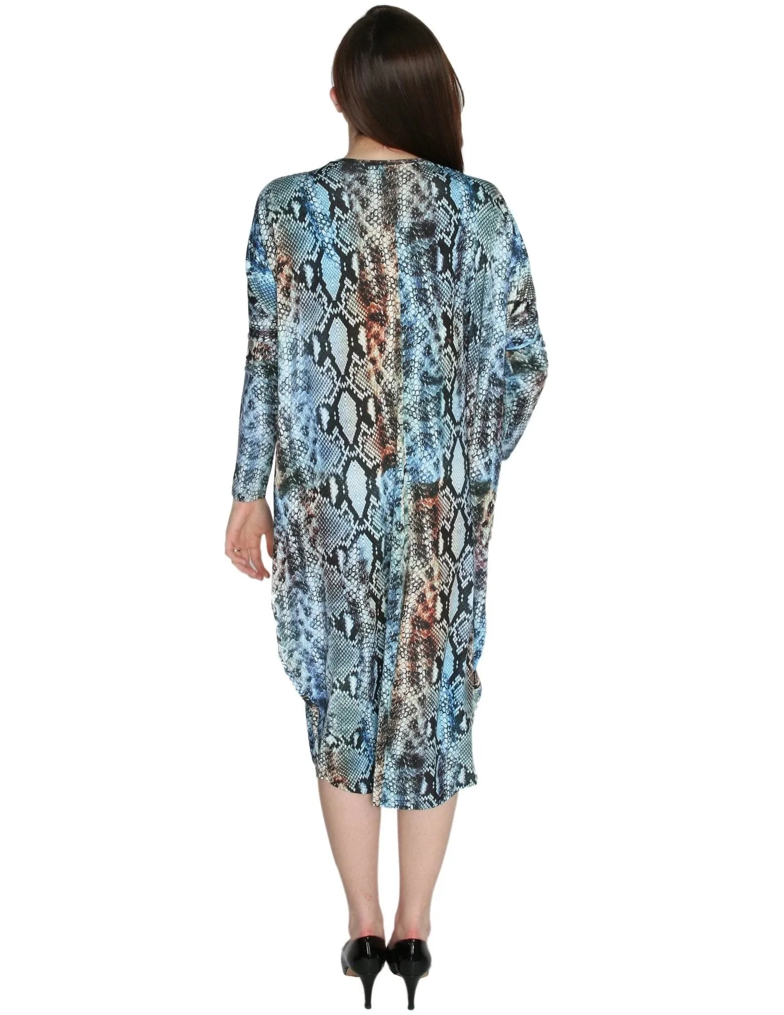 Women's Blue Snake Skin Printed Comfy Cover-Up Midi Dress