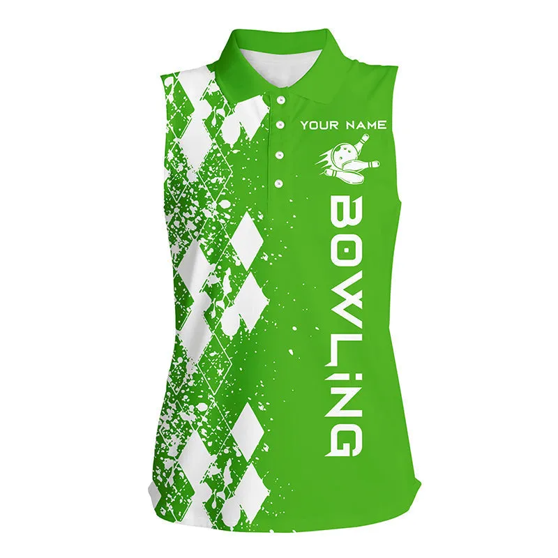 Womens bowling shirts sleeveless polo custom green bowling shirts for women personalized bowling gift