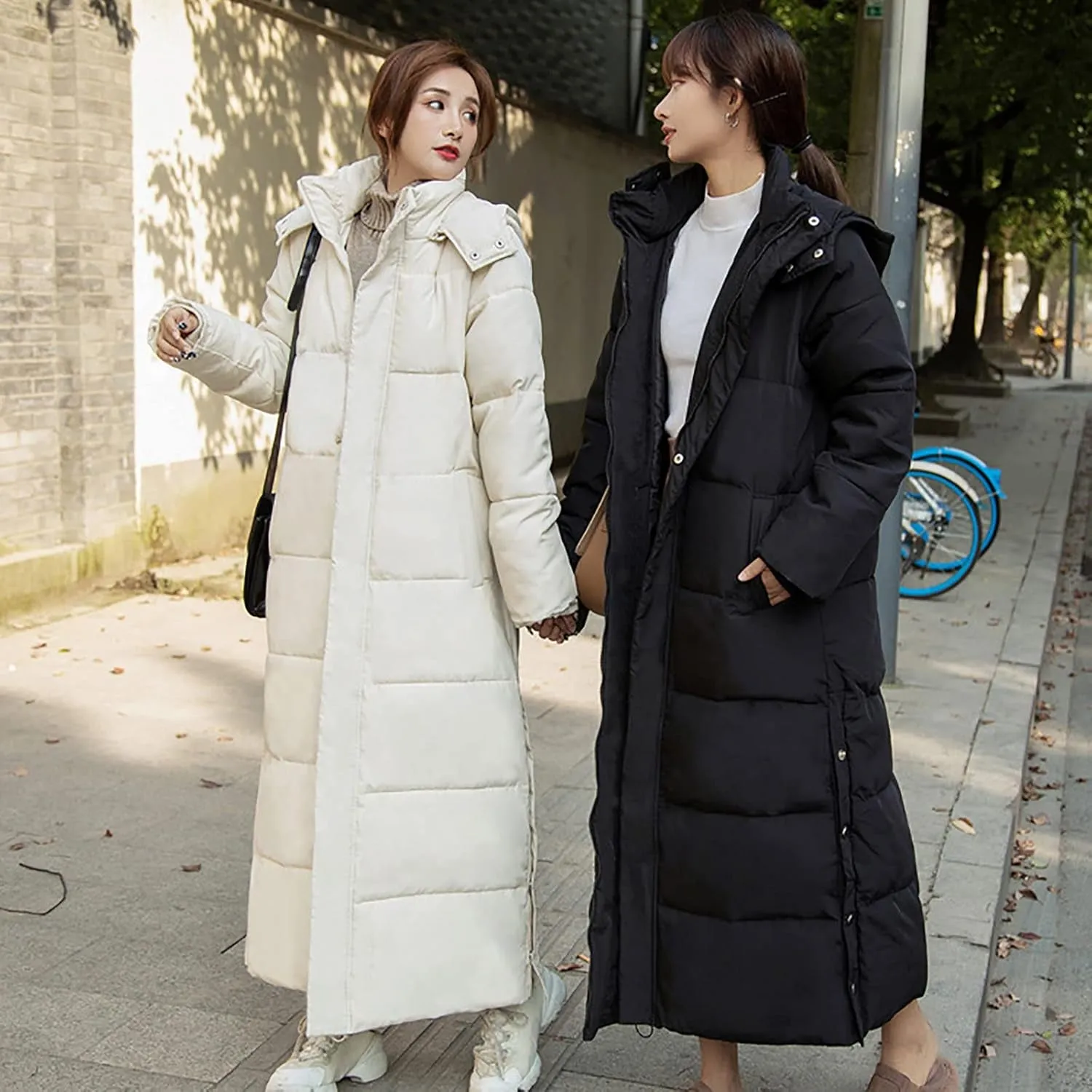 Women'S Long down Coat with Hood Lengthened Thickened Maxi down Winter Warm Parka Puffer Jacket for Men Women Black