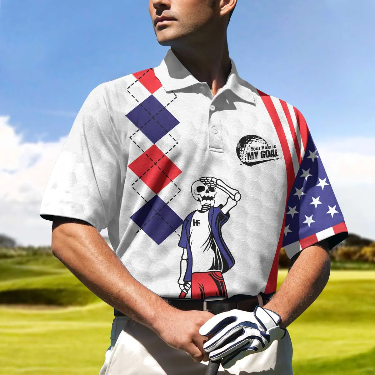 Your Hole Is My Goal Golf American Flag Polo Shirt, Golf Texture Argyle Pattern Usa Flag Polo Shirt, Best Golf Shirt For Men Coolspod